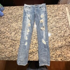 Divine Rights of Denim Distressed Skinny Jeans Light Wash Blue Size 28 Womens